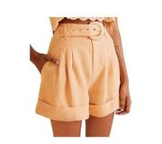 Farm Rio Pleated Front Tailored Linen Shorts Beige Women's Size Large NWOT $145