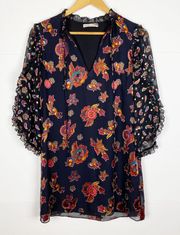 Julius Floral Ruffle-Sleeve Shift Tunic Silk Blend Dress XS