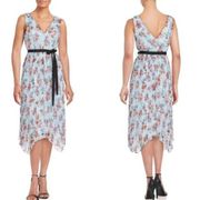 Likely Blue Floral Pleated Accordion Midi Dress Sz 2