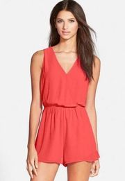 Revolve ASTR The Label Coral Red V-Neck Surplice Romper Small Chic