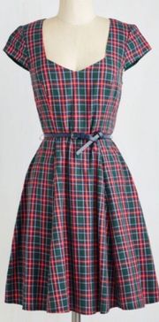 x Sunny Girl Green Red Plaid Cap Sleeve Sweetheart Dress Christmas Winter Small