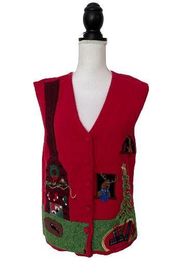 Vtg  Woman’s Christmas Ornaments Red Vest, Sz L.