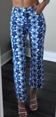 Zara Straight Leg Fit Jeans in Floral Print Blue sz 0