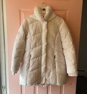 Steven Madden White Puffer Jacket With High Collar And Removable Hood-Size Large