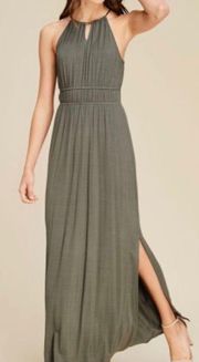 Stacatto olive green slit Grecian maxi dress size small