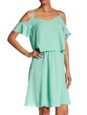 Cooper & Ella Sea Foam Green Cold Shoulder Ruffle Tiered Dress NWT size Small