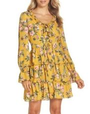 Avec Les Filles Tiered Satin Ruffle Dress, Multi Yellow Gold Size 6 Retail $158