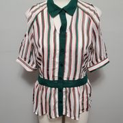 Eye Candy red green striped cutout cold shoulder blouse size medium