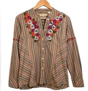 Stetson Women’s Striped Floral Embroidered Western Rodeo Button Down Shirt