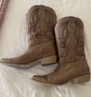 Tan Faux Leather Cowboy Boots