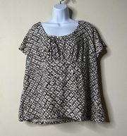 Liz & Co Brown/White Patterned Short Sleeve Top 3X