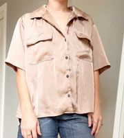 Day & Night Satin Brown Button Down Top