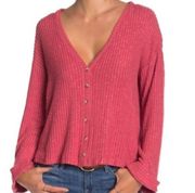 Code x Mode Pink Ribbed Folded Sleeves Button Closure Cardigan X-Large