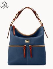 Dooney & Bourke Dillen Double Pocket Satchel Pebbled Leather Handbag Navy Blue