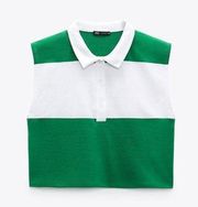 Zara NWT Green and White Polo Cropped Tank Golf Tennis Preppy Collared Shirt