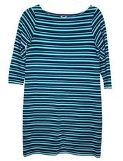 Fossil Teal Striped Midi Shift Dress Small