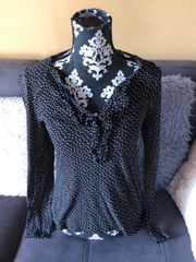 LOFT Black Polkadot Long Sleeve Top S