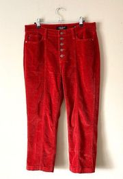 JUDY BLUE | Orange Red Button Fly Corduroy Ankle Straight Leg Pants Sz 13/31