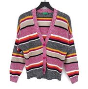 UNITED COLORS OF BENETTON Striped Chunky Knit Cardigan Pink Black XS/S