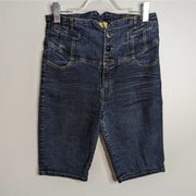 Vintage 90's Elite Jeans Denim Shorts High Rise Back Buckle Long Length