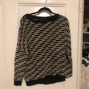 Aqua black and white striped furry sweater