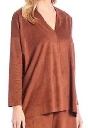 Bryn Walker Top Baxter Faux Suede Tunic in Sequoia Brown V Neck Sz XXL NWT