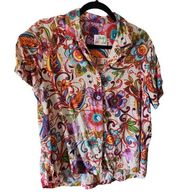 Vintage Jams World colorful floral print Hawaii art-to-wear rayon top medium