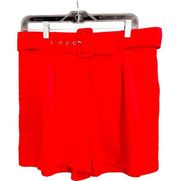 Skies are Blue Women's Large Orange-Red Pleated Shorts Belted High Waist NWT