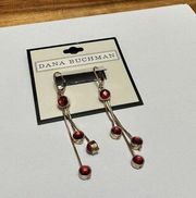 NWT Dana Buchman Red Rhinestone Gold Tone Pierced Dangle Earrings MSRP $18