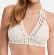 Robin Piccone Sophia Crochet Banded Halter Bikini Top Cream L