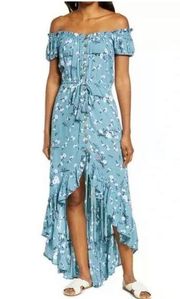 Tiare Hawaii Blue Floral Bloom Whimsical High Low Riviera Dress One Size