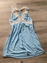 baby blue with white lace v neck cross back slip mini dress