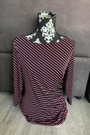 NEW YORK & COMPANY STRETCH Black & Pink Striped 3/4 Sleeve Top Size Medium