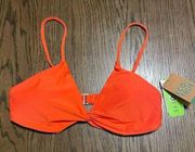 Volcom Simply Seamless V Neck Pistol Punch Bright Orange Bikini Top, M NWT