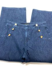 Ann Taylor Women's Double Sided Button Denim Extra Wide Leg Jeans Blue Size 10