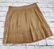 Ann Taylor Loft Women Tan Cotton Pleated Casual Skirt Size 4 Pull-On Lined