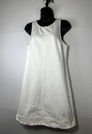 J. Crew Womens Size 4 White Denim Shift Dress Sleeveless With Pockets and Fray