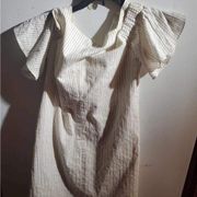 MADEWELL size 2 cold shoulder dress white with gray horizontal pinstriping