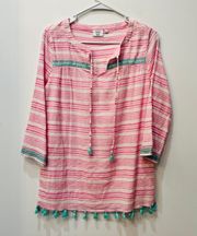 Beach cover up tassels sz small pink green