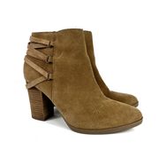 Carly Brown Suede Braid Lace Back Wooden Booties