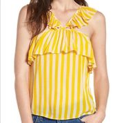 Rebecca Minkoff Womens XS Doris Yellow Stripe Ruffle Shoulder Sleeveless Top