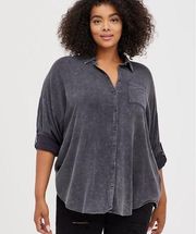 Torrid Gray Mineral Wash Drop Shoulder Button Down Size 1X