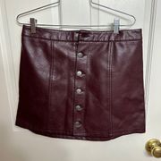 EXPRESS  maroon leather button mini skirt