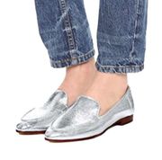 Kate Spade Carina silver metallic leather loafer with box GUC - 6.5