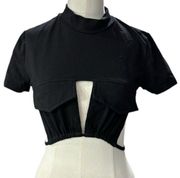 Peek-a-boo AKIRA Black short sleeve crop tie back shirt Size small