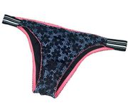 Victoria's Secret Cheeky Swim Bikini Bottom Black Floral Lace Large L