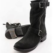 Eileen Fisher Log Leather Black Suede Moto Boots