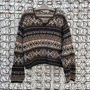 Y2K Abercrombie & Fitch neutral fair Isle crop knit Henley sweater SMALL