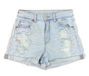 American Eagle  High Waisted Stretch Ripped Light Wash Cuffed Jean Shorts