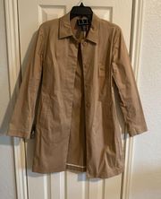 tan khaki neutral pea trench coat light weight jacket   Size small   Side pockets  Back spilt   Exactly as shown in pictures